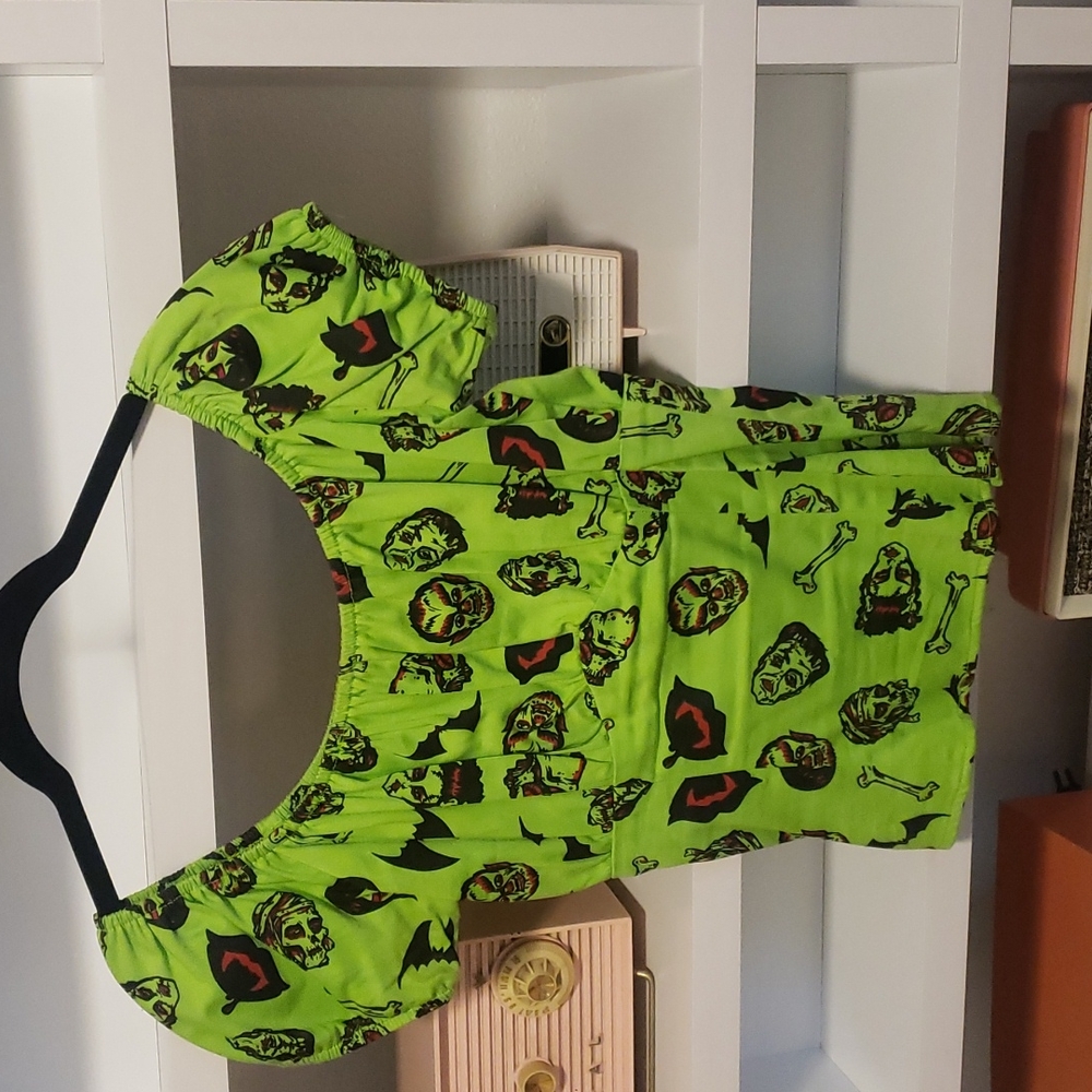 Pinup couture monster print peasant top
